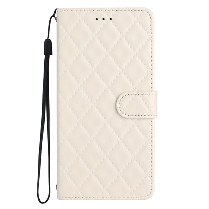 For iPhone 16 Pro Rhombus Lattice Texture Leather Phone Case(White) by buy2fix