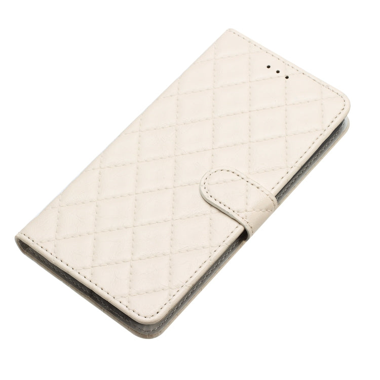 For iPhone 16 Pro Rhombus Lattice Texture Leather Phone Case(White) by buy2fix