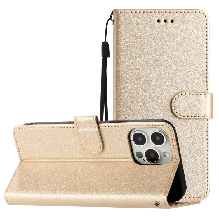 For iPhone 16 Pro Silk Texture Horizontal Flip Leather Phone Case(Gold) by buy2fix