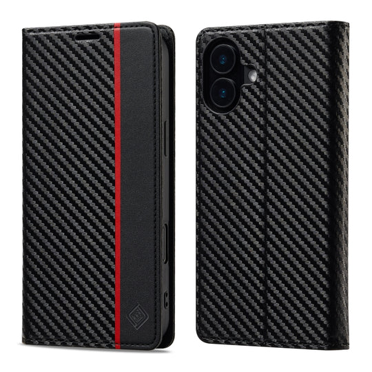 For iPhone 16 Plus LC.IMEEKE Carbon Fiber Leather Phone Case(Vertical Black)