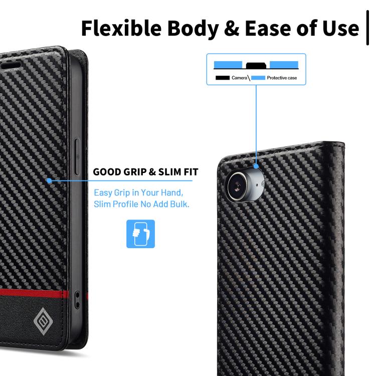 For iPhone 16e LC.IMEEKE Carbon Fiber Leather Phone Case(Horizontal Black) - iPhone 16e Cases by LC.IMEEKE | Online Shopping UK | buy2fix