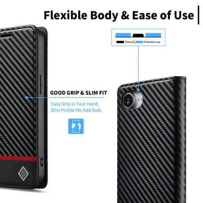 For iPhone 16e LC.IMEEKE Carbon Fiber Leather Phone Case(Horizontal Black) - iPhone 16e Cases by LC.IMEEKE | Online Shopping UK | buy2fix