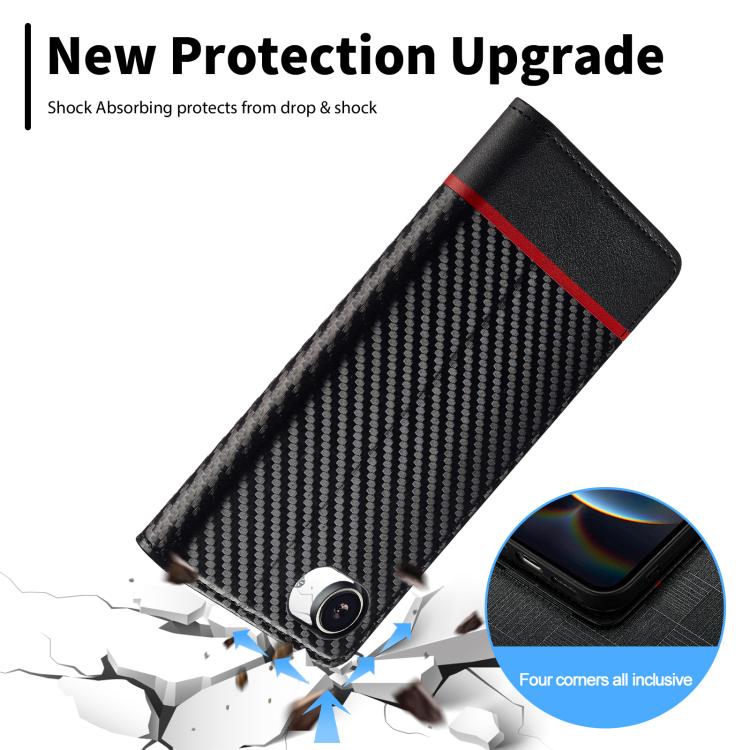 For iPhone 16e LC.IMEEKE Carbon Fiber Leather Phone Case(Horizontal Black) - iPhone 16e Cases by LC.IMEEKE | Online Shopping UK | buy2fix