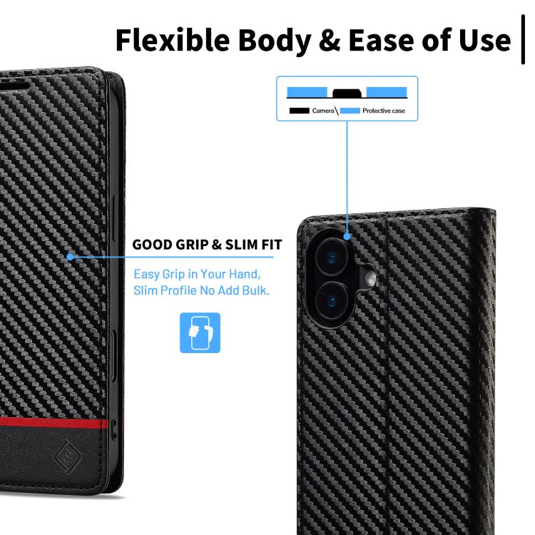 For iPhone 17 LC.IMEEKE Carbon Fiber Leather Phone Case(Horizontal Black) - iPhone 17 Cases by LC.IMEEKE | Online Shopping UK | buy2fix
