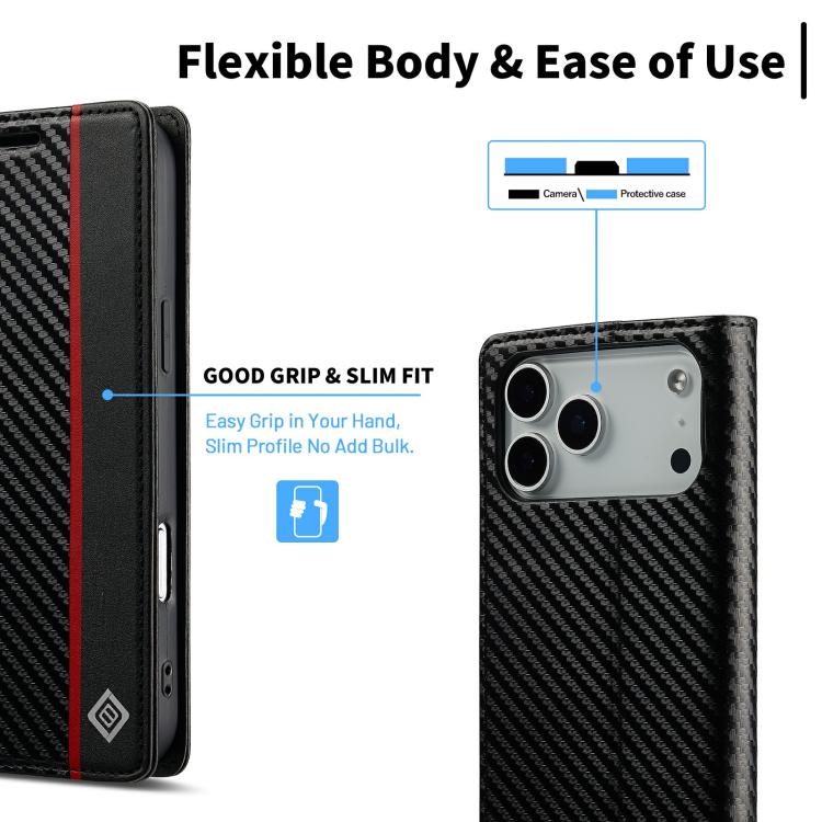 For iPhone 17 Pro LC.IMEEKE Carbon Fiber Leather Phone Case(Vertical Black) - iPhone 17 Pro Cases by LC.IMEEKE | Online Shopping UK | buy2fix