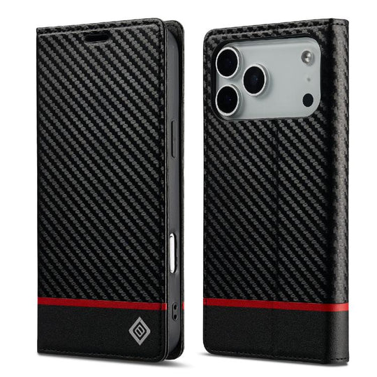 For iPhone 18 Pro / 17 Pro LC.IMEEKE Carbon Fiber Leather Phone Case(Horizontal Black)