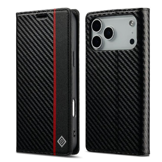 For iPhone 18 Pro Max/17 Pro Max LC.IMEEKE Carbon Fiber Leather Phone Case(Vertical Black)