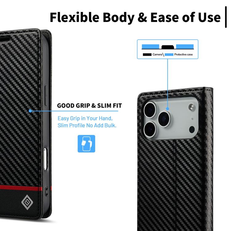 For iPhone 17 Pro Max LC.IMEEKE Carbon Fiber Leather Phone Case(Horizontal Black) - iPhone 17 Pro Max Cases by LC.IMEEKE | Online Shopping UK | buy2fix