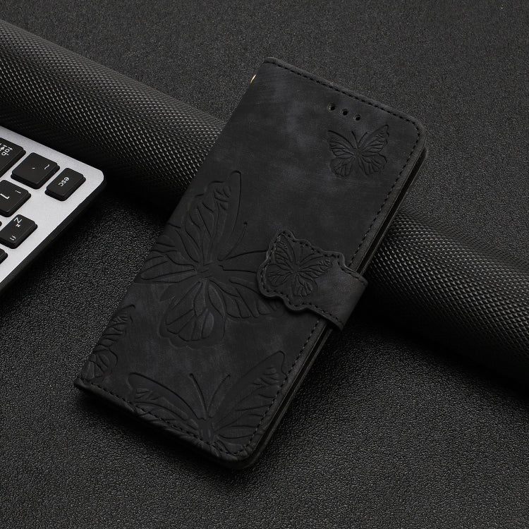 For iPhone 16 Pro Max Skin-feel Embossed Butterfly Leather Phone Case(Black) by buy2fix