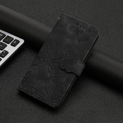 For iPhone 16 Pro Max Skin-feel Embossed Butterfly Leather Phone Case(Black) by buy2fix