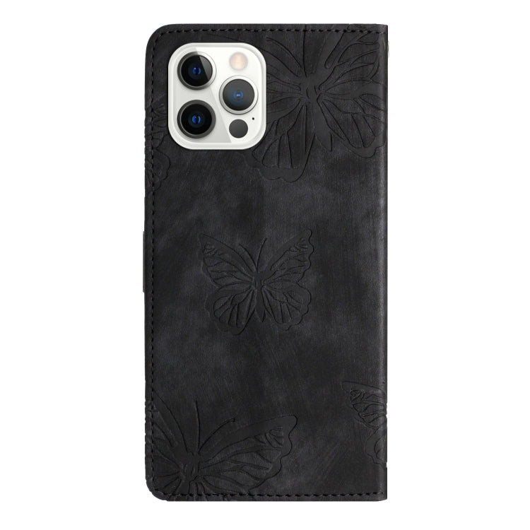 For iPhone 16 Pro Max Skin-feel Embossed Butterfly Leather Phone Case(Black) by buy2fix
