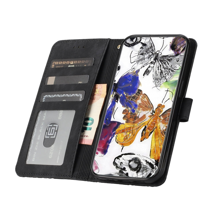 For iPhone 16 Pro Max Skin-feel Embossed Butterfly Leather Phone Case(Black) by buy2fix