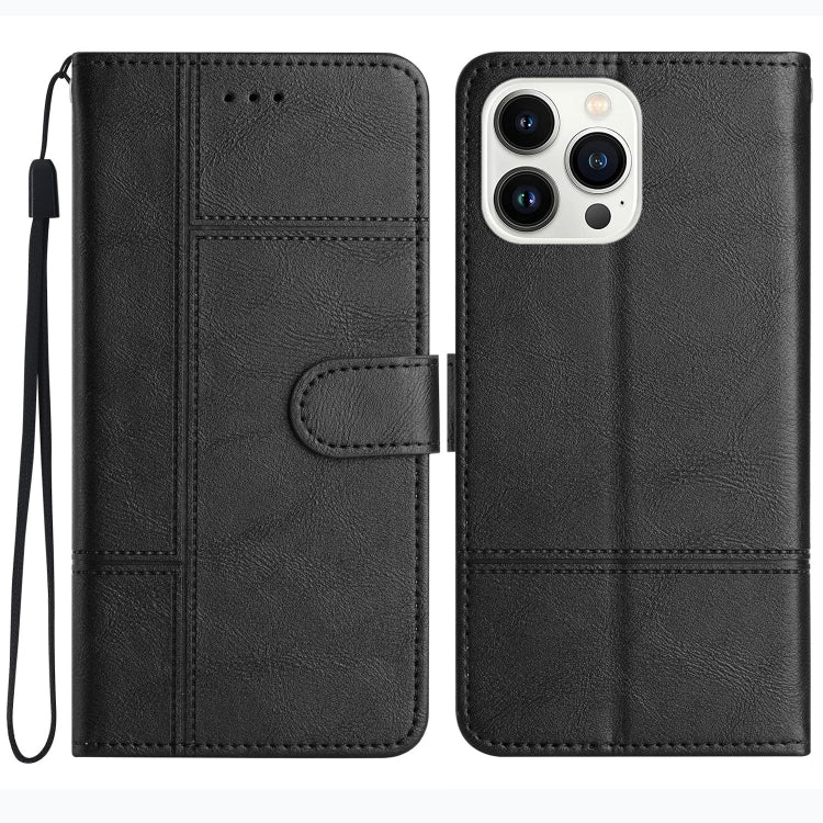 For iPhone 16 Pro Max Cowhide Texture Stitching Leather Phone Case(Black) by buy2fix