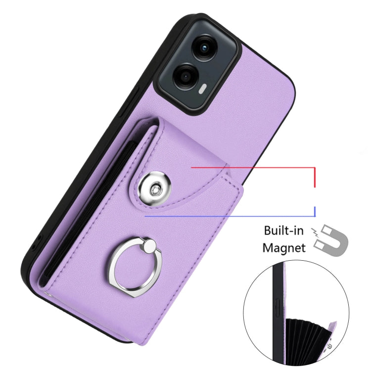 For Motorola Moto G 5G 2024 Organ Card Bag Ring Holder Phone Case(Purple) by buy2fix