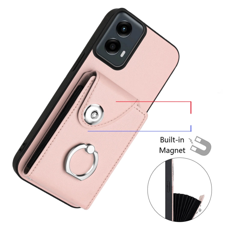For Motorola Moto G 5G 2024 Organ Card Bag Ring Holder Phone Case(Pink) by buy2fix