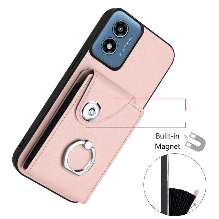 For Motorola Moto G Play 2024 5G Organ Card Bag Ring Holder Phone Case(Pink) by buy2fix