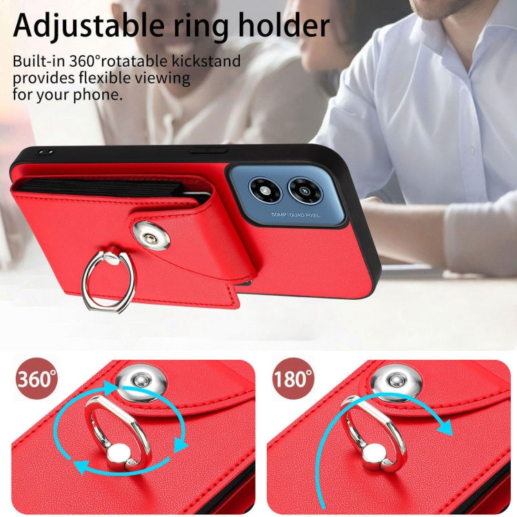For Motorola Moto G Play 2024 5G Organ Card Bag Ring Holder Phone Case(Red) by buy2fix