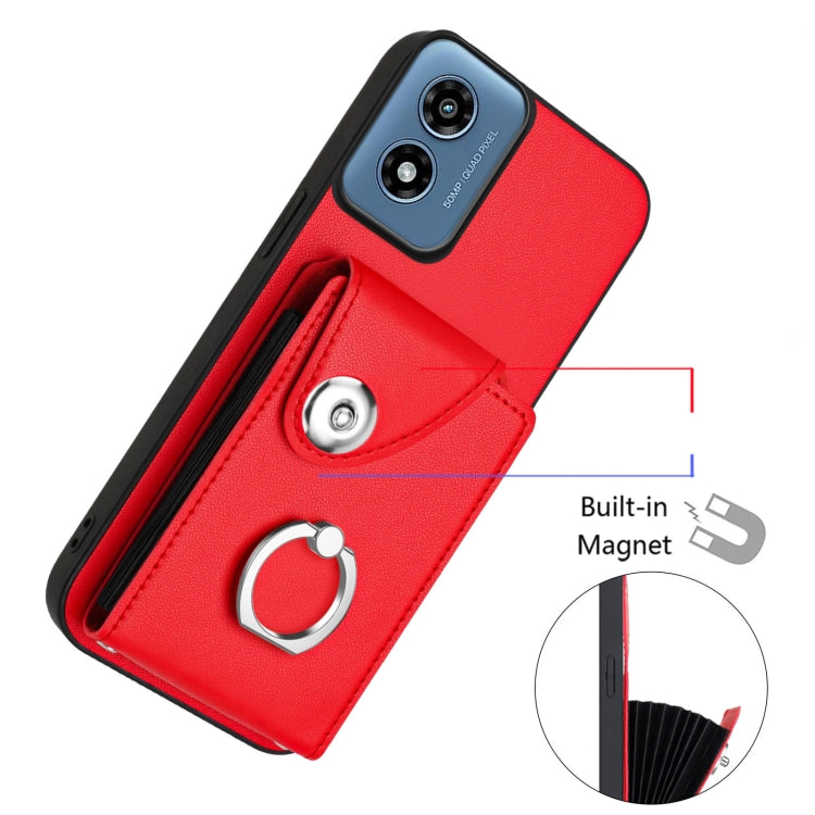 For Motorola Moto G Play 2024 5G Organ Card Bag Ring Holder Phone Case(Red) by buy2fix