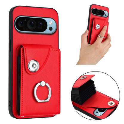For Google Pixel 9 Pro XL Organ Card Bag Ring Holder Phone Case(Red) by buy2fix