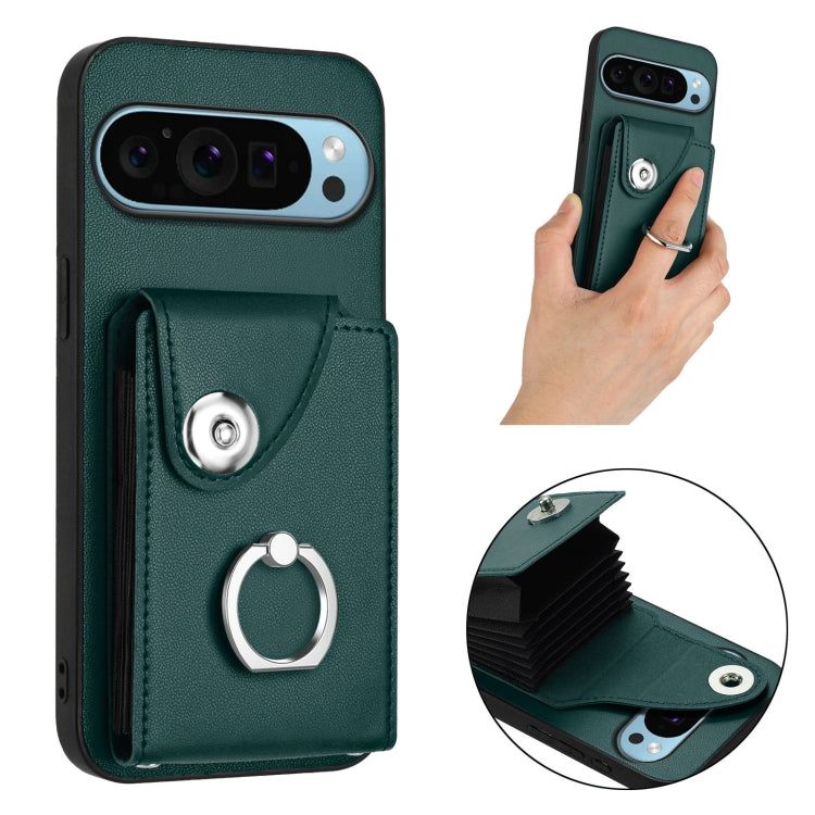 For Google Pixel 9 Pro XL Organ Card Bag Ring Holder Phone Case(Green) by buy2fix