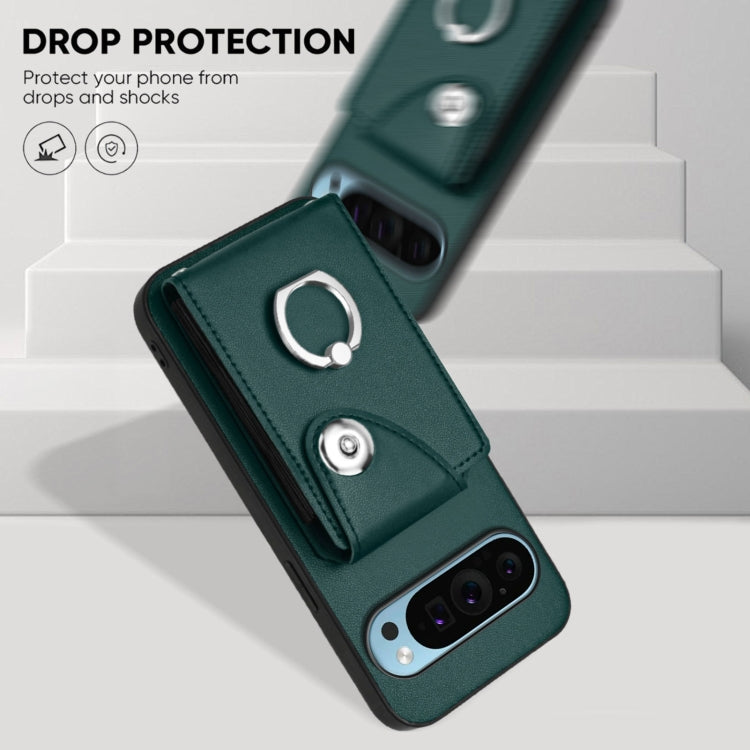 For Google Pixel 9 Pro XL Organ Card Bag Ring Holder Phone Case(Green) by buy2fix