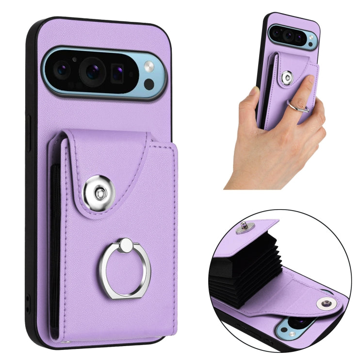 For Google Pixel 9 / 9 Pro Organ Card Bag Ring Holder Phone Case(Purple) by buy2fix