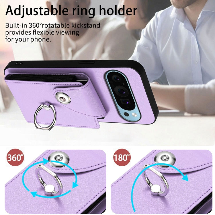For Google Pixel 9 / 9 Pro Organ Card Bag Ring Holder Phone Case(Purple) by buy2fix