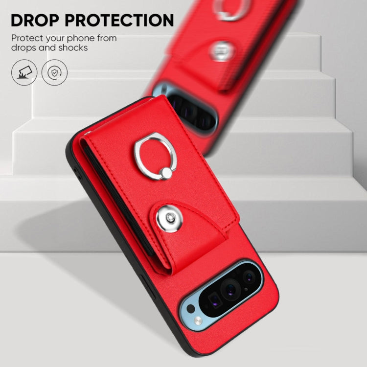 For Google Pixel 9 / 9 Pro Organ Card Bag Ring Holder Phone Case(Red) by buy2fix