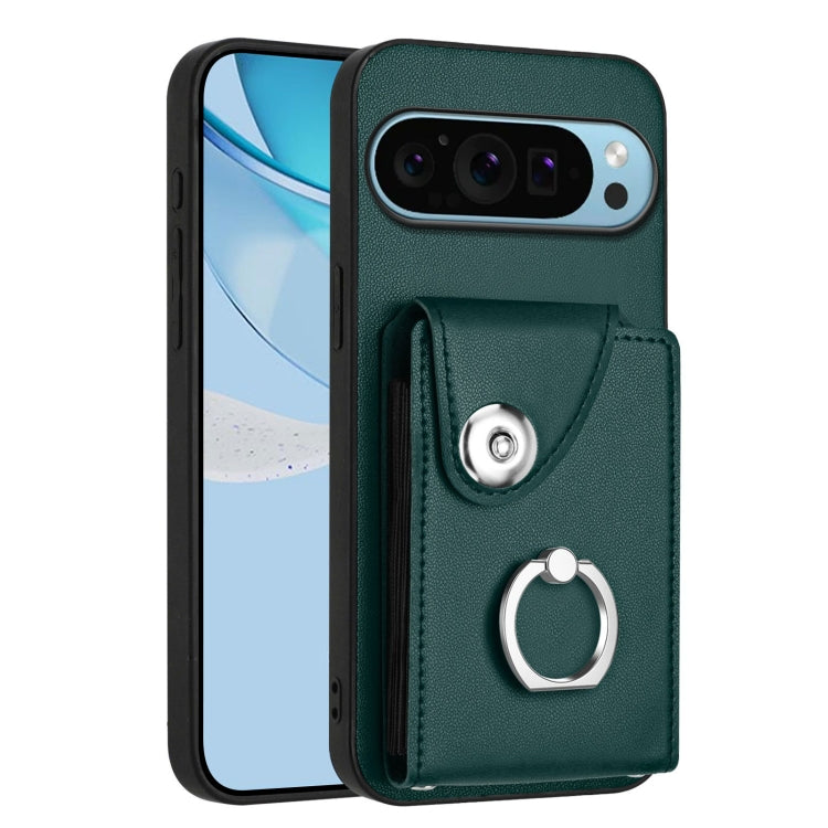 For Google Pixel 9 / 9 Pro Organ Card Bag Ring Holder Phone Case(Green) by buy2fix