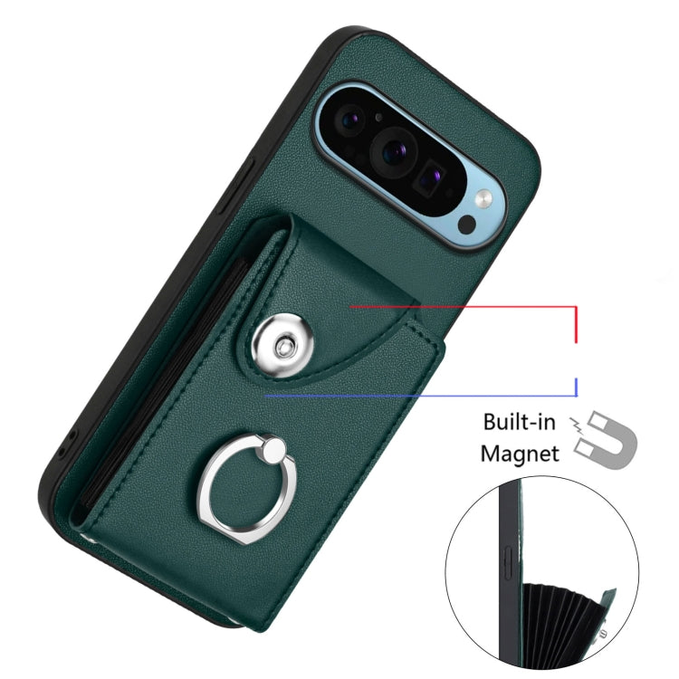 For Google Pixel 9 / 9 Pro Organ Card Bag Ring Holder Phone Case(Green) by buy2fix
