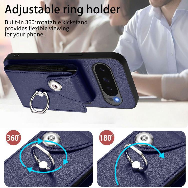 For Google Pixel 10 / 10 Pro Organ Card Bag Ring Holder Phone Case(Blue) - Google Cases by buy2fix | Online Shopping UK | buy2fix