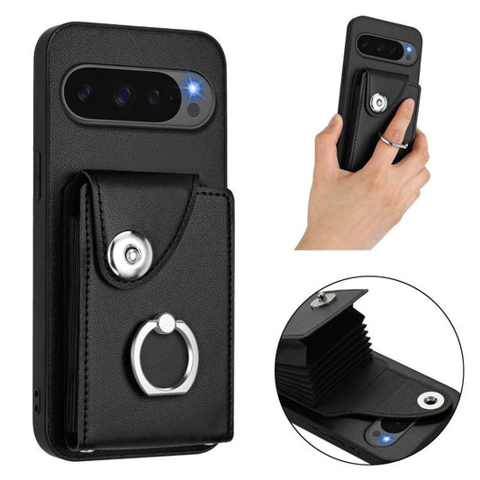 For Google Pixel 10 Pro XL Organ Card Bag Ring Holder Phone Case(Black) - Google Cases by buy2fix | Online Shopping UK | buy2fix