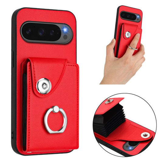For Google Pixel 10 Pro XL Organ Card Bag Ring Holder Phone Case(Red) - Google Cases by buy2fix | Online Shopping UK | buy2fix