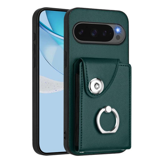 For Google Pixel 10 Pro XL Organ Card Bag Ring Holder Phone Case(Green) - Google Cases by buy2fix | Online Shopping UK | buy2fix