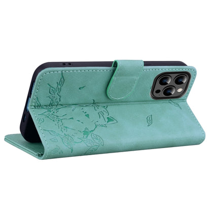 For iPhone 16 Pro Max Cute Cat Embossed Leather Phone Case(Green) by buy2fix