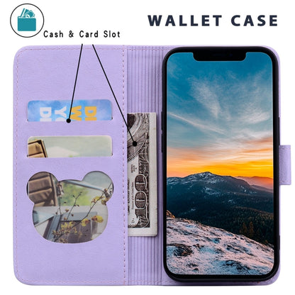 For iPhone 16e Cute Cat Embossed Leather Phone Case(Purple) by buy2fix