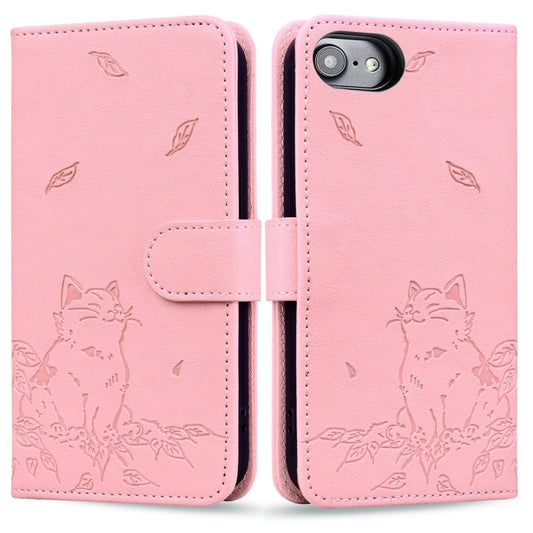 For iPhone 16e Cute Cat Embossed Leather Phone Case(Pink) by buy2fix