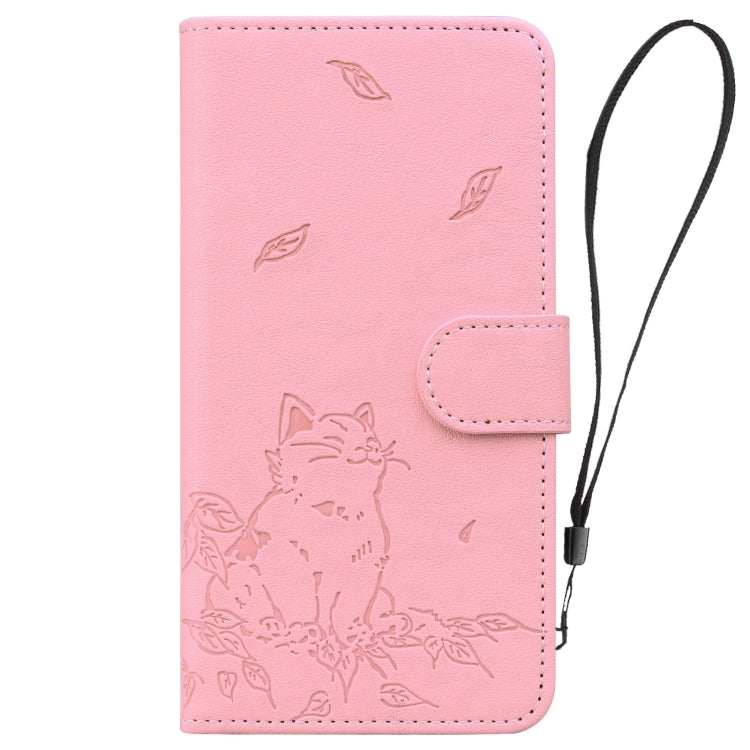 For iPhone 16e Cute Cat Embossed Leather Phone Case(Pink) by buy2fix