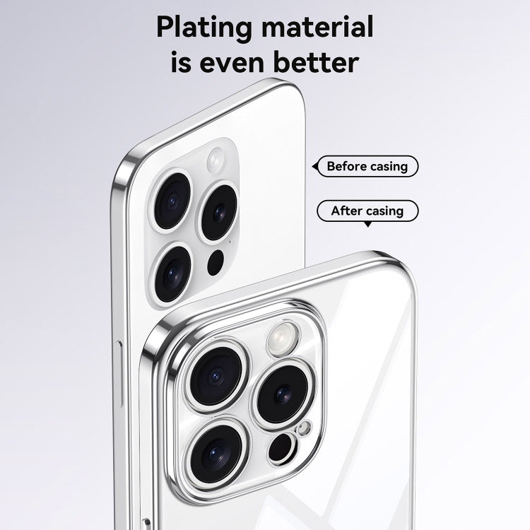 For iPhone 16 Pro Max SULADA Electroplated Clear TPU Soft Frame Phone Case with Wrist Strap(Silver) by SULADA