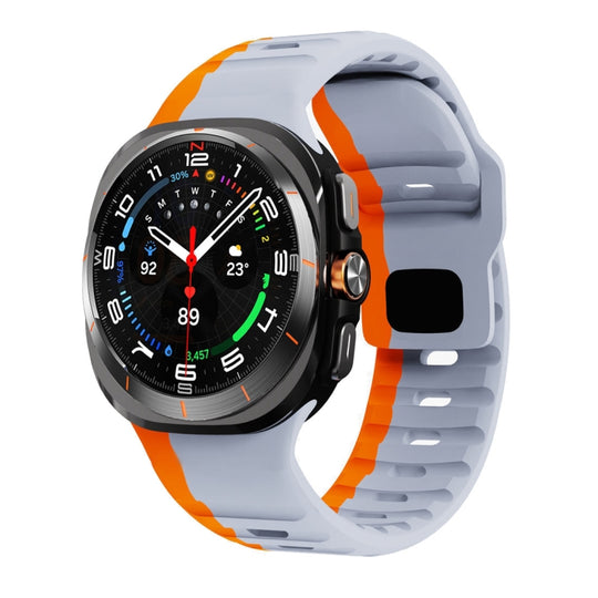 For Galaxy Watch Ultra2 2026 / 2025 / 1 2024 Wave Texture Reverse Buckle Silicone Watch Band(Grey Orange)