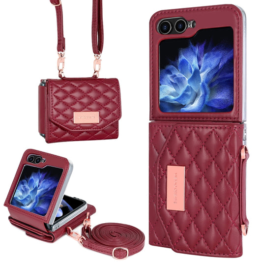 For Samsung Galaxy Z Flip6 / Flip7 FE VIETAO Rhombic Texture Wallet PU Phone Case with Long Lanyard(Red) - Galaxy Z Flip6 5G Cases by VIETAO | Online Shopping UK | buy2fix
