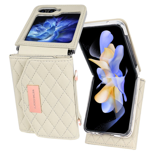 For Samsung Galaxy Z Flip6 / Flip7 FE VIETAO Rhombic Texture Wallet PU Phone Case with Long Lanyard(Beige) - Galaxy Z Flip6 5G Cases by VIETAO | Online Shopping UK | buy2fix