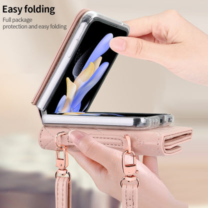 For Samsung Galaxy Z Flip6 / Flip7 FE VIETAO Rhombic Texture Wallet PU Phone Case with Long Lanyard(Pink) - Galaxy Z Flip6 5G Cases by VIETAO | Online Shopping UK | buy2fix
