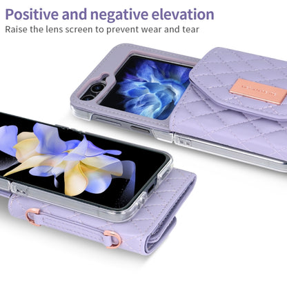 For Samsung Galaxy Z Flip6 / Flip7 FE VIETAO Rhombic Texture Wallet PU Phone Case with Long Lanyard(Purple) - Galaxy Z Flip6 5G Cases by VIETAO | Online Shopping UK | buy2fix