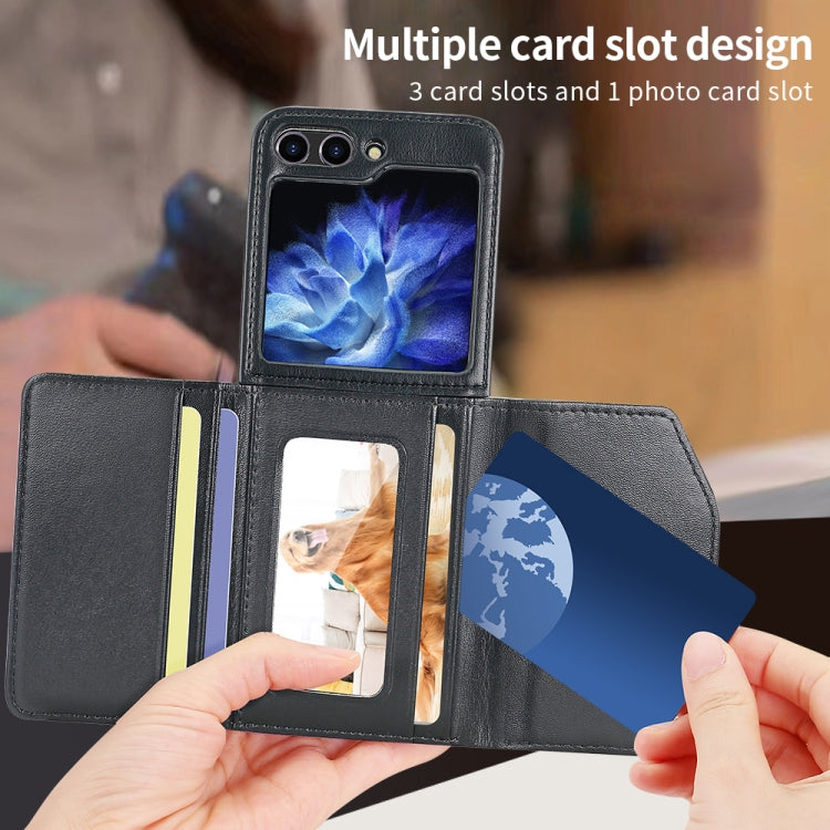 For Samsung Galaxy Z Flip5 VIETAO Rhombic Texture Wallet PU Phone Case with Long Lanyard(Black) - Galaxy Z Flip5 Cases by VIETAO | Online Shopping UK | buy2fix
