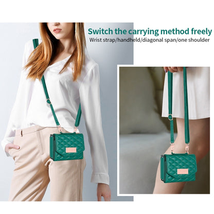 For Samsung Galaxy Z Flip5 VIETAO Rhombic Texture Wallet PU Phone Case with Long Lanyard(Green) - Galaxy Z Flip5 Cases by VIETAO | Online Shopping UK | buy2fix