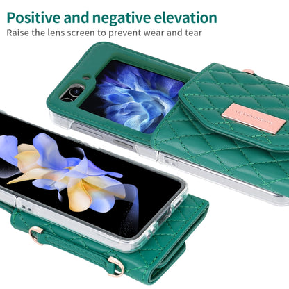 For Samsung Galaxy Z Flip5 VIETAO Rhombic Texture Wallet PU Phone Case with Long Lanyard(Green) - Galaxy Z Flip5 Cases by VIETAO | Online Shopping UK | buy2fix