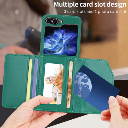 For Samsung Galaxy Z Flip5 VIETAO Rhombic Texture Wallet PU Phone Case with Long Lanyard(Green) - Galaxy Z Flip5 Cases by VIETAO | Online Shopping UK | buy2fix