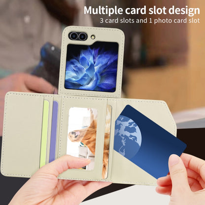 For Samsung Galaxy Z Flip5 VIETAO Rhombic Texture Wallet PU Phone Case with Long Lanyard(Beige) - Galaxy Z Flip5 Cases by VIETAO | Online Shopping UK | buy2fix