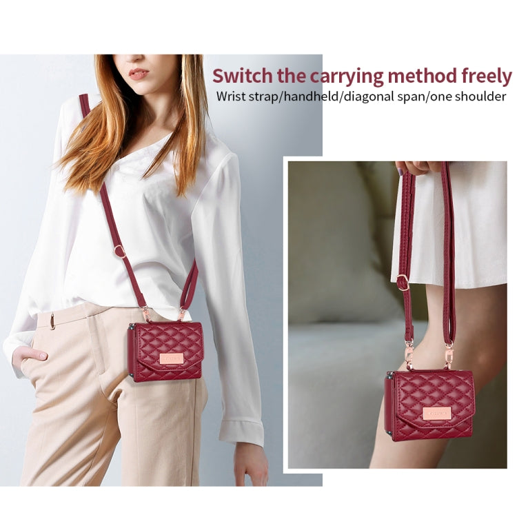 For Samsung Galaxy Z Flip4 VIETAO Rhombic Texture Wallet PU Phone Case with Long Lanyard(Red) - Galaxy Z Flip4 5G Cases by VIETAO | Online Shopping UK | buy2fix
